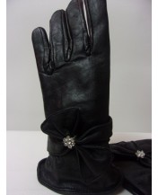 Дамски черни кожени ръкавици S